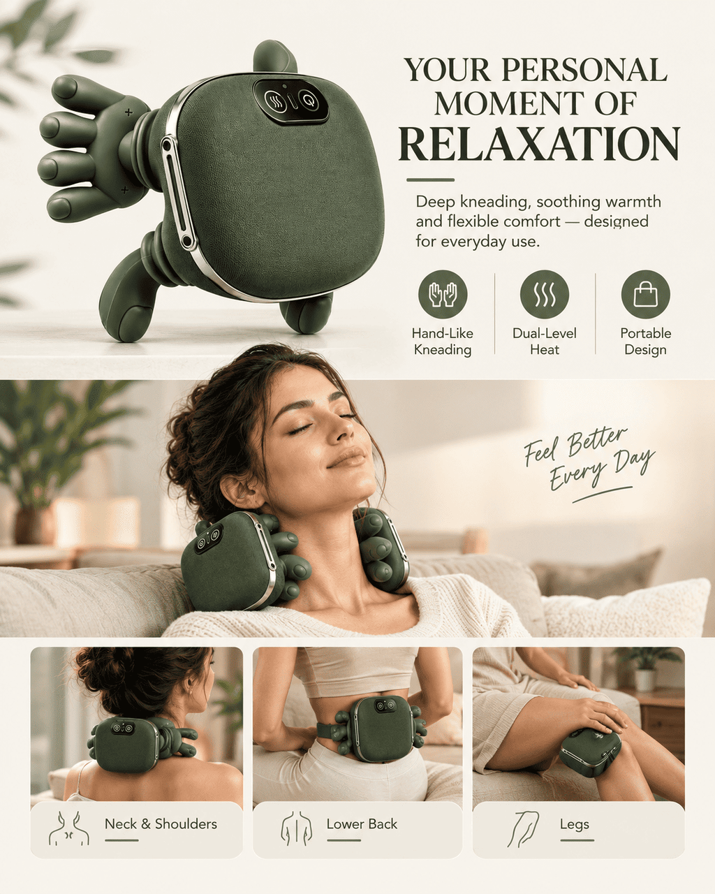 4D Electric Neck & Shoulder Massager with Heat | ROOTESA