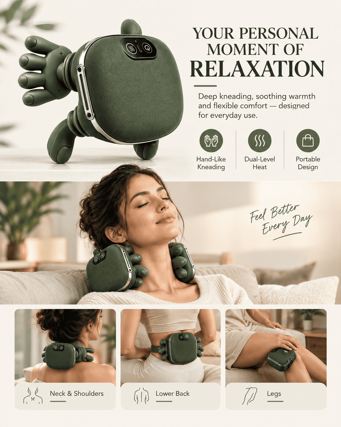 4D Electric Neck & Shoulder Massager with Heat | ROOTESA