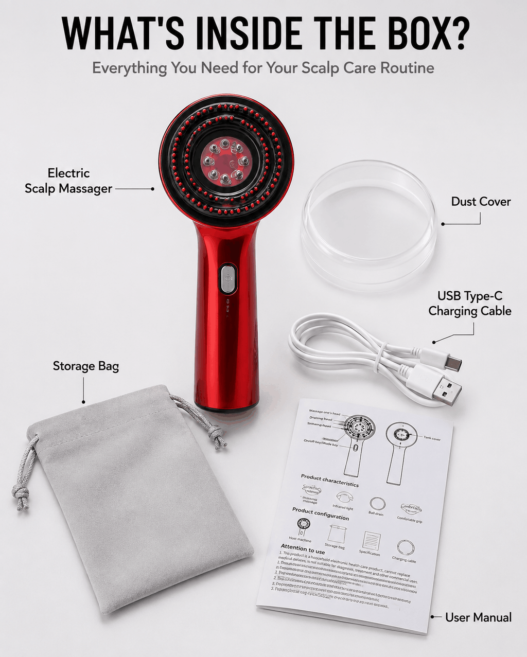Electric Scalp Massager for Hair Growth | Red Light Therapy & Oil Infusion Comb