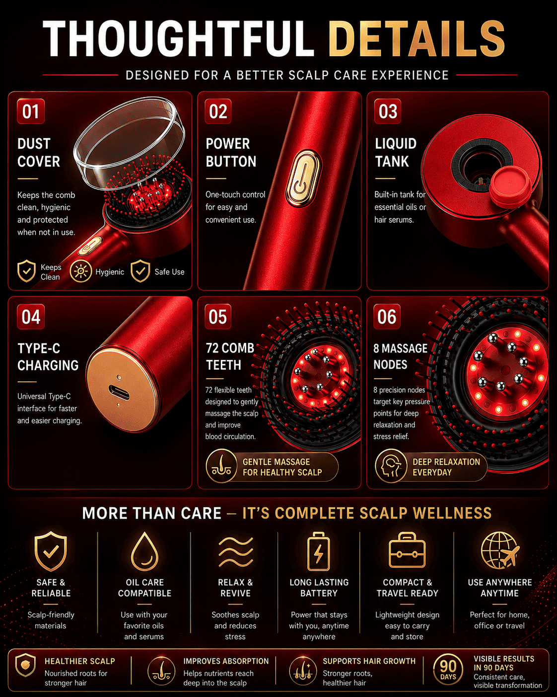 Electric Scalp Massager for Hair Growth | Red Light Therapy & Oil Infusion Comb